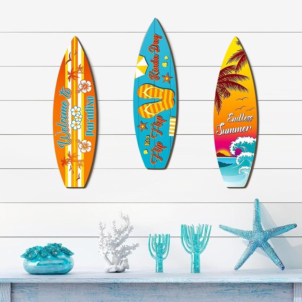 Retro Beach Surfboard Decor Colorful Wooden Surfboard Sign Funny Surfboard Ornaments Summer Home