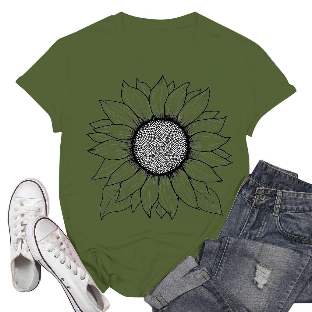 Women's Fashion Casual Printed Short Sleeve Round Neck Pullover Tops