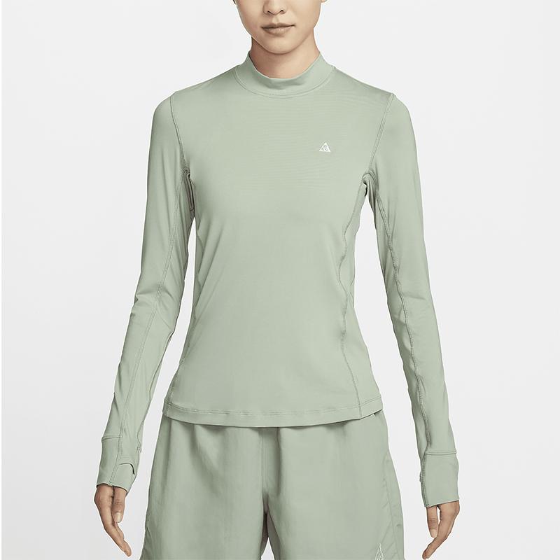 Nike Футболка ACG Series DFADV UV GT RCK Stretch Outdoor Solid Color Half High Neck Casual Long Sleeve T Shirt Women Tops Light-Green FN1964-370