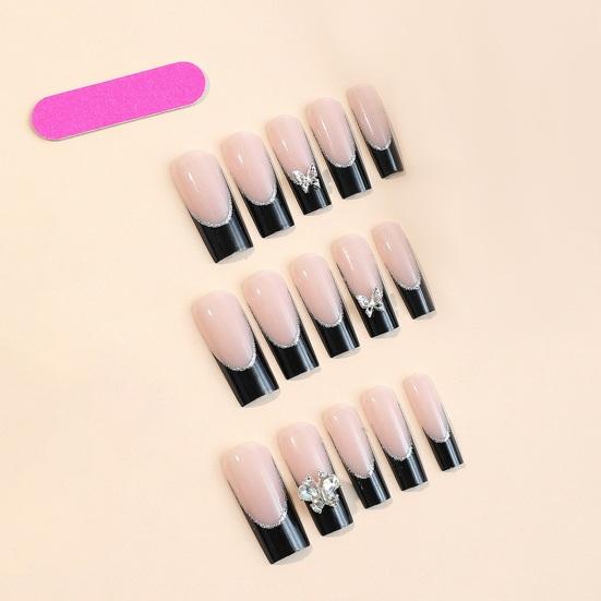 Нажмите на ногти, французский акрил, удлиненные, со стразами, блестящий маникюр своими руками, полное покрытие, длинные накладные ногти