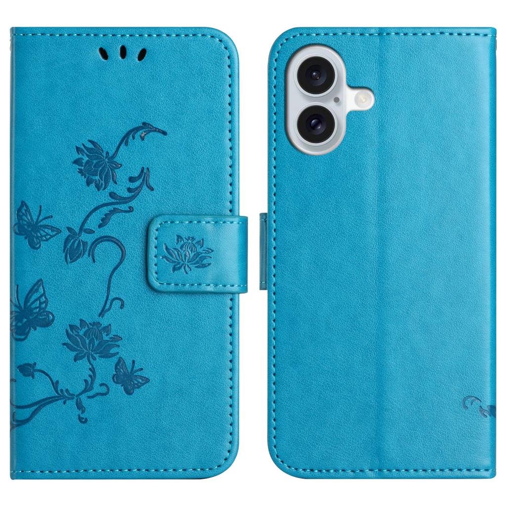 For iPhone 17 Case Wallet Stand Imprinted Butterfly Flower PU Leather Phone Cover