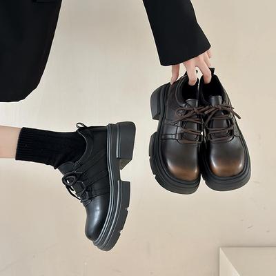 Маленькие кожаные туфли женские осенние новые туфли Мэри Джейн на платформе женские туфли коричневые одинарные туфли