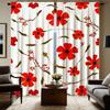 2pc Gorgeous Style Red Floral Print Curtains, Polyester Fabric, Machine Washable, Suitable for Bedroom Living Room Decoration