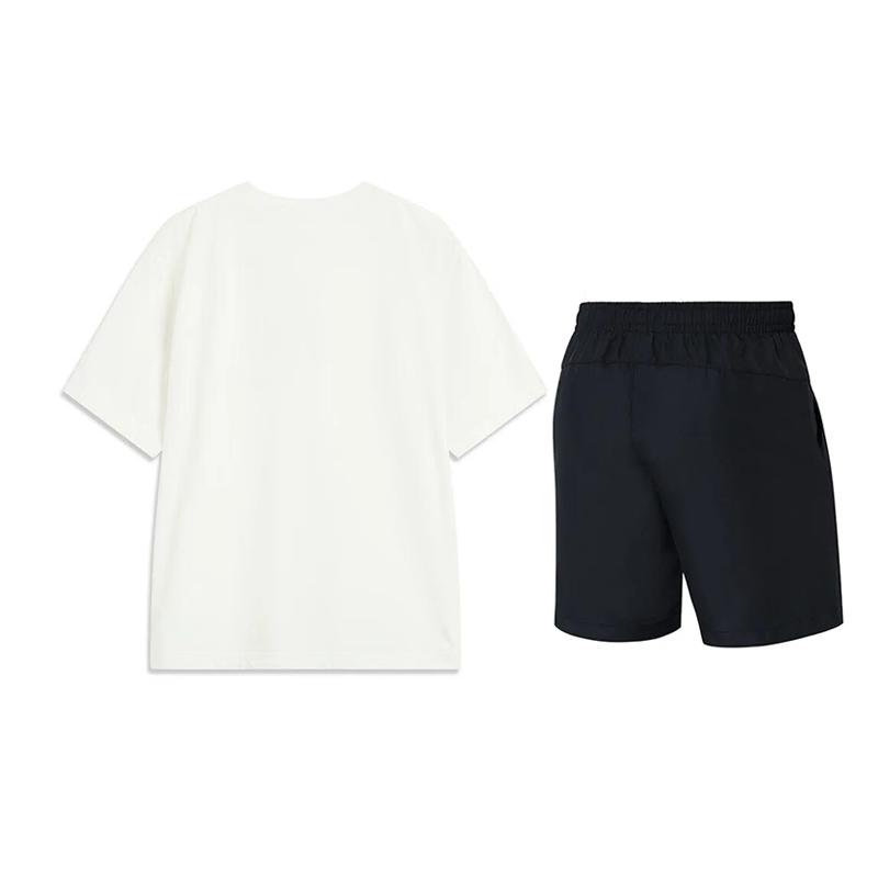 Li Ning Минималистичный Универсальный С круглым вырезом Короткий рукав Однотонный Шорты средней посадки Повседневный спортивный костюм Костюм унисекс AHSV161-1+YKST119-1