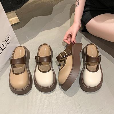 Мягкие кожаные туфли-полусабо на платформе женские новые весенне-осенние туфли Мэри Джейн женские туфли из маленькой кожи женские одинарные туфли