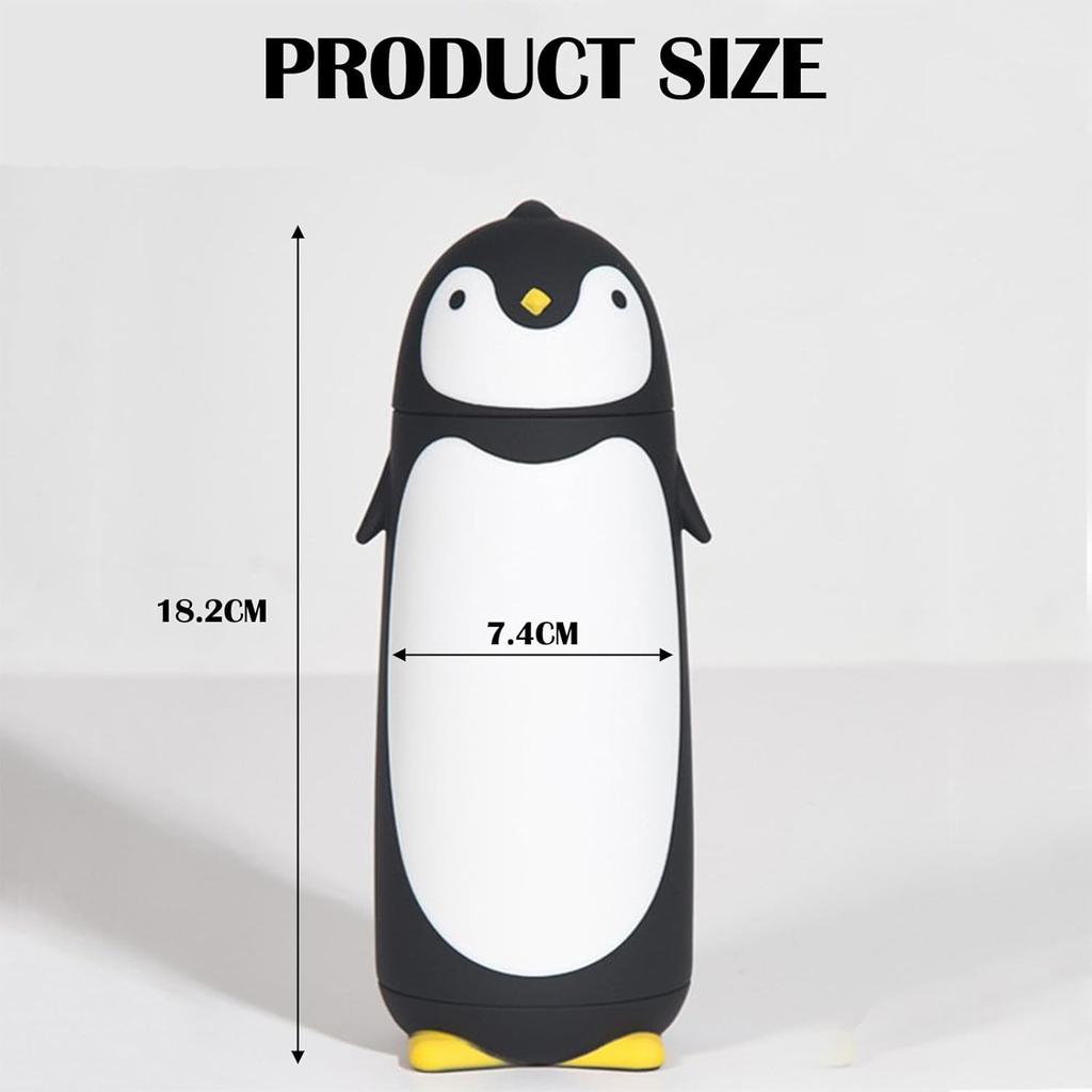 Penguin Water Bottle,300ml Cute Penguin Thermal Vacuum Insulated Water Bottle Leak Resistant Flip Cold for Home, Office(Black)