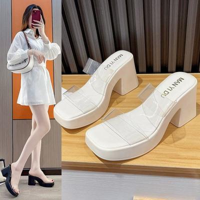 Летние женские босоножки на высоком квадратном каблуке на платформе из флока, повседневные туфли-лодочки с заклепками, элегантные женские туфли с открытым носком, туфли на каблуке