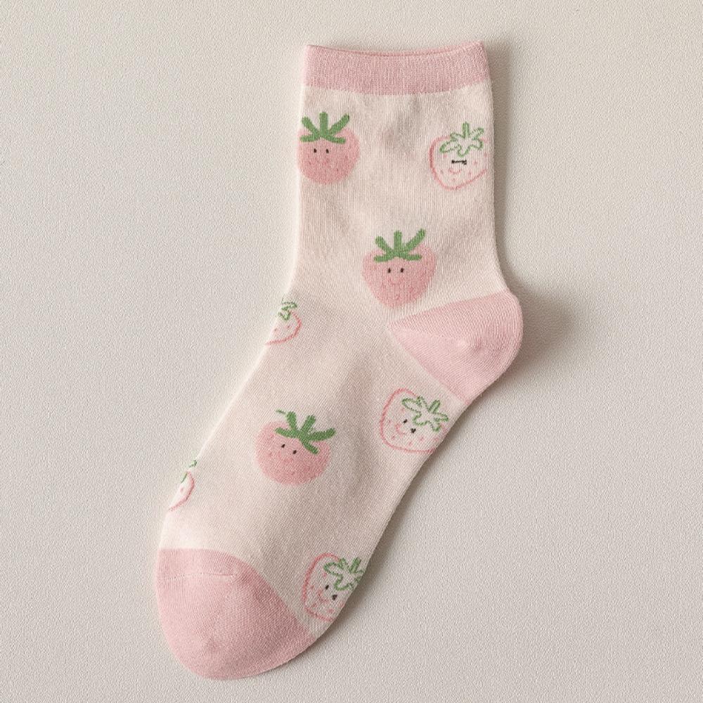 Breathable Women Cotton Socks Strawberry Milk Pattern Sports Socks High Quality Middle Tube Socks