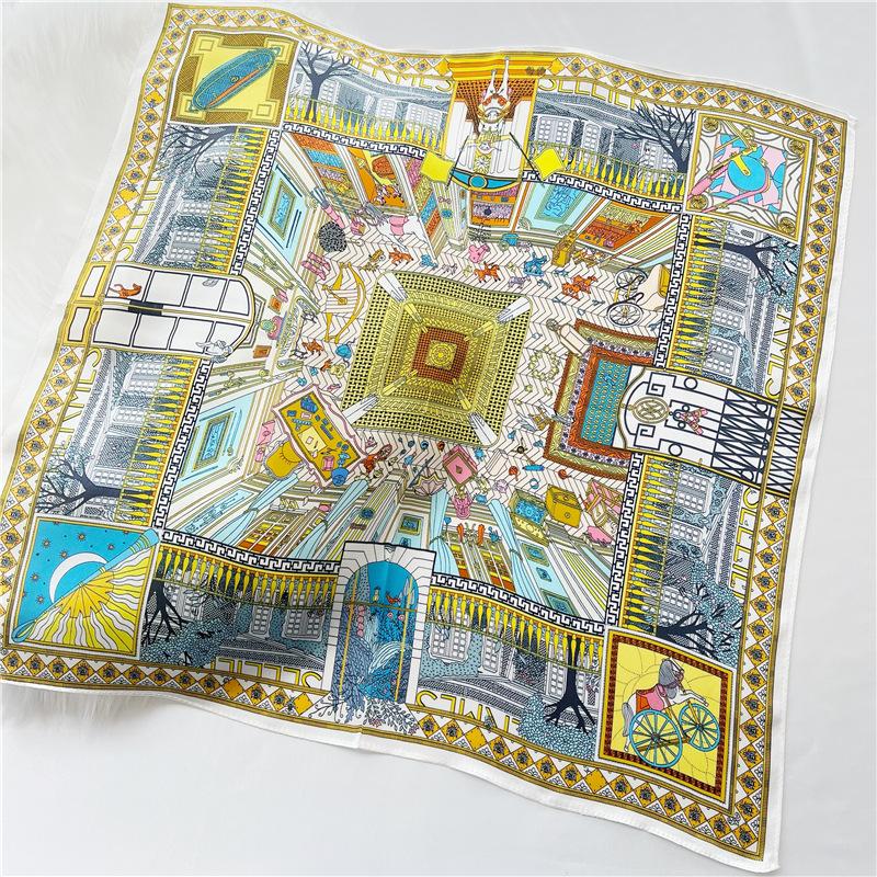 53*53cm Square Silk Scarf Women's Fashion Printed Small Neck Scarf Office Women's Hair Belt Folar Handkerchief Women's Handkerchief Scarf