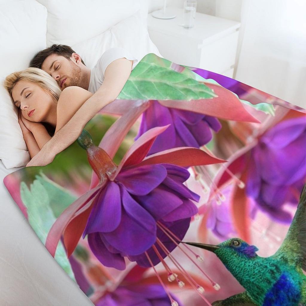 Одеяло-плед с колибри, пушистое детское тонкое набивное одеяло