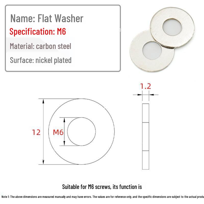 Industrial Aluminum Profile Metal Flat Washer, Carbon Steel Nickel Plated, Sizes M5, M6, M8 Connector.
