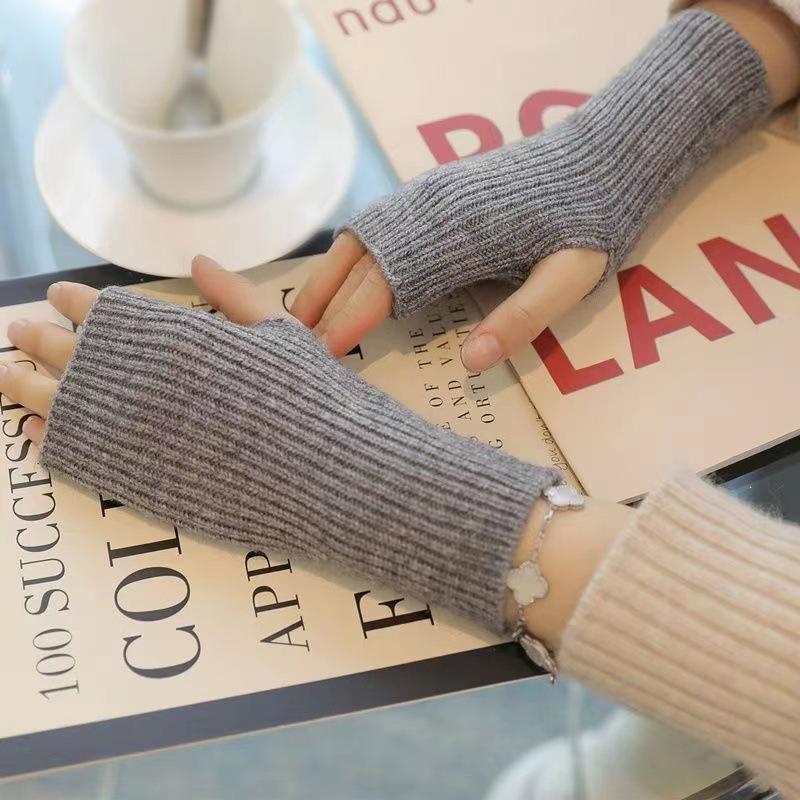 2020 Короткие перчатки без пальцев женские варежки зимние теплые вязаные рукава тонкие повседневные мягкие женские готические перчатки в стиле панк-готика
