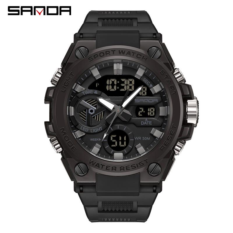 SANDA Fashion Trend Military Style Male Students and Teenagers Multi-functional Luminous Waterproof Electronic Watch