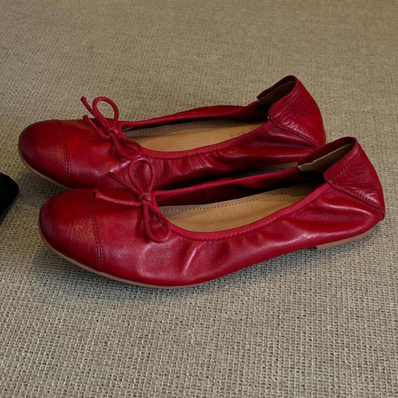 2025 autumn new evening breeze bow soft-soled ballet shoes round head temperament comfortable shallow mouth single shoes with skirt