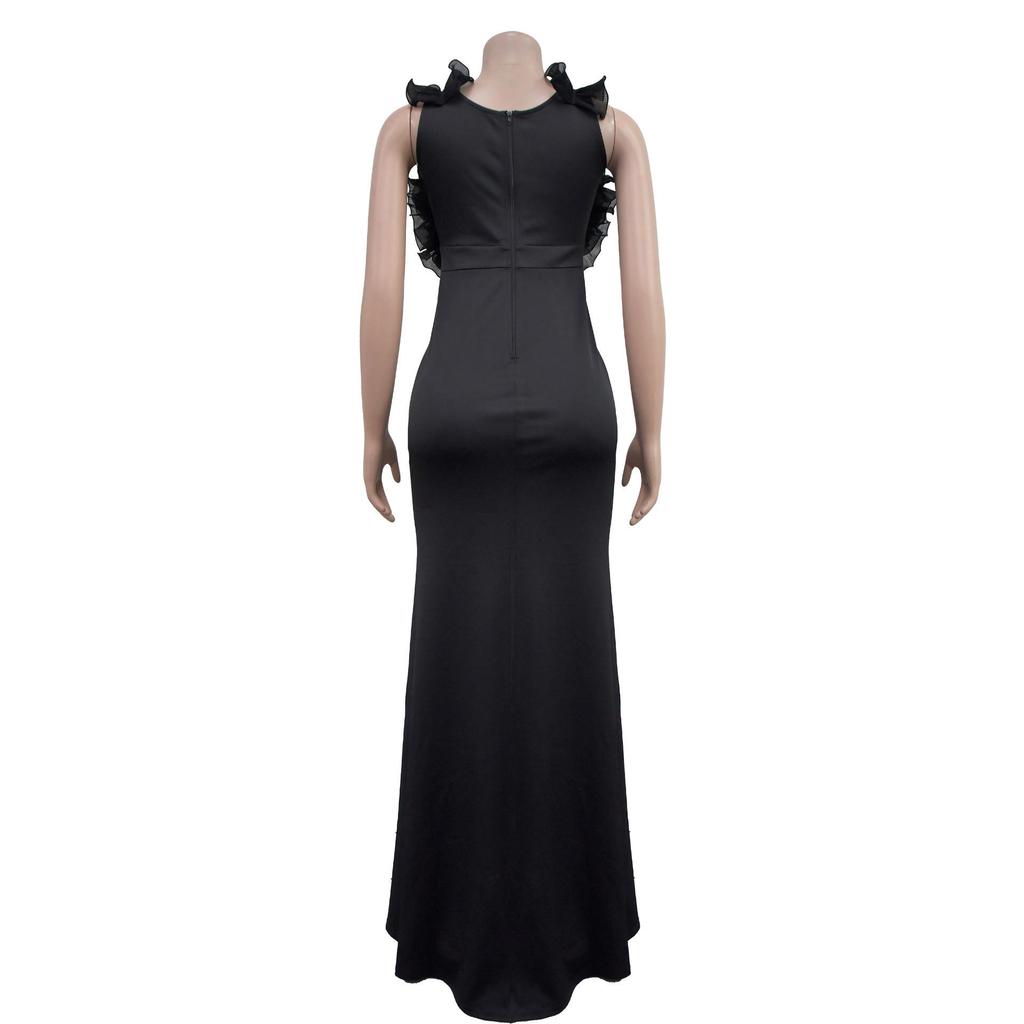 V-neck Sleeveless Long Split Dress - European & American Fashion Women's Clothing (C7013)