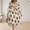 Women Plus Size V Neck Tulip Floral Print Knot Front 3 4 Sleeve 2 Piece Dress Set