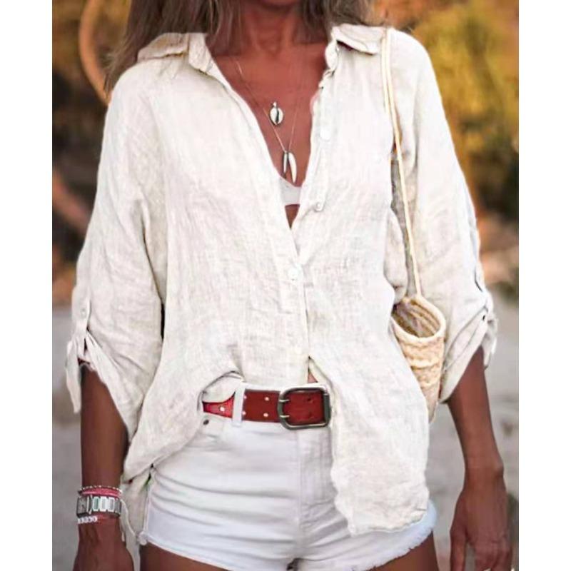 YYFS Women's Fashion Casual Summer Spring Solid Color Print 3/4 Sleeves POLO Neck Blouses & Shirts