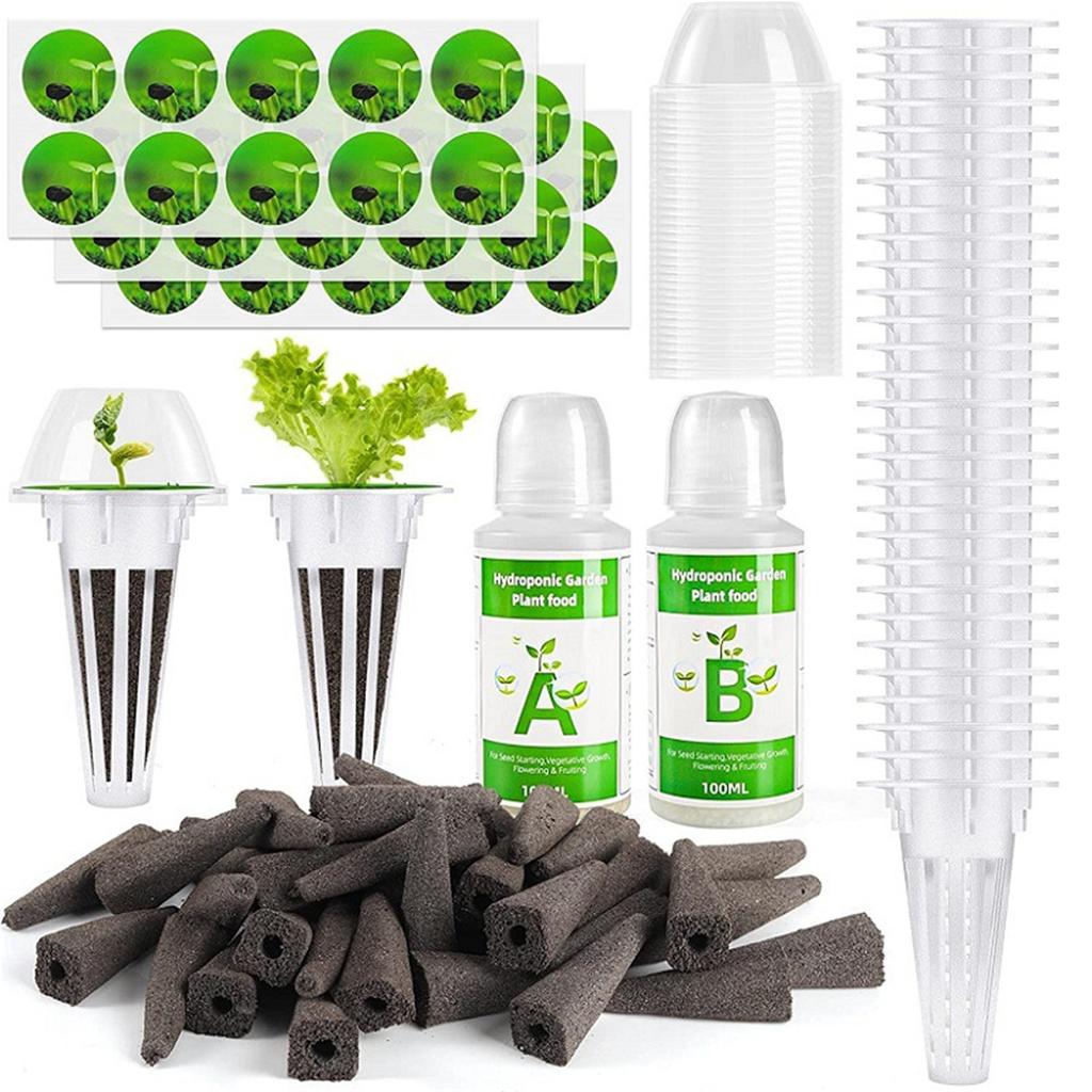 Hydroponic Garden Accessories Pod Kits Including Grow Baskets Clear Insulation Lids Plant Grow Sponges Labels for Seed