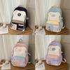 Color Blocked Cute Large Capacity Student Backpack With Pendant For Teens