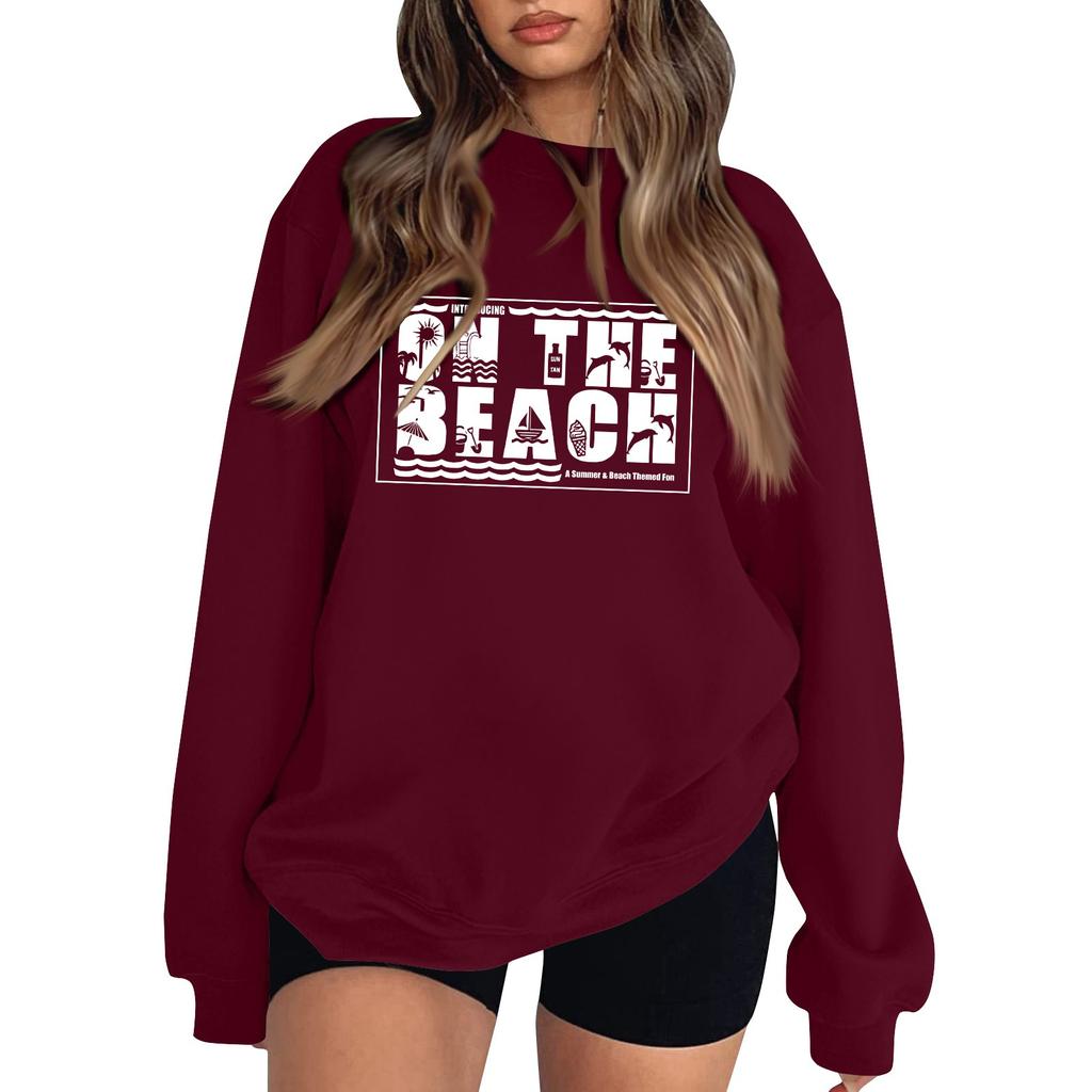 Женская повседневная модная блузка с длинным рукавом и круглым вырезом с принтом и пуловером