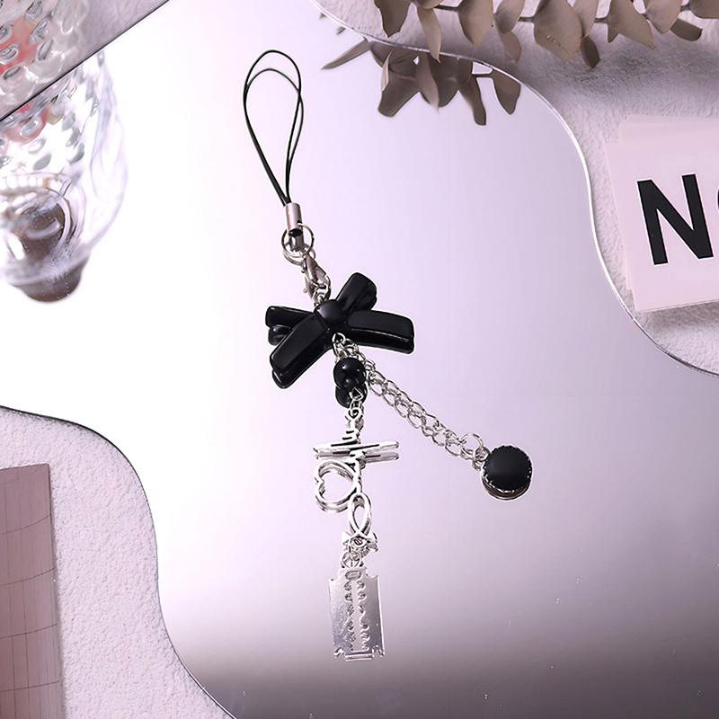 Y2K Bowknot Phone Chain Sweet Cool Cross Подвеска для шприца Чехол для наушников Подвесная веревка Анти-потеряющийся шнурок Сумка Декор