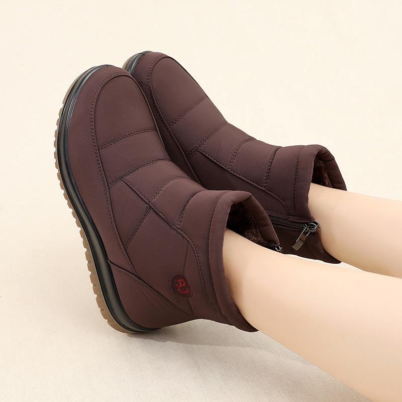 Женские зимние ботинки 2024 года: Новые нескользящие, теплые, водонепроницаемые короткие ботинки с бархатной подкладкой для людей среднего и пожилого возраста