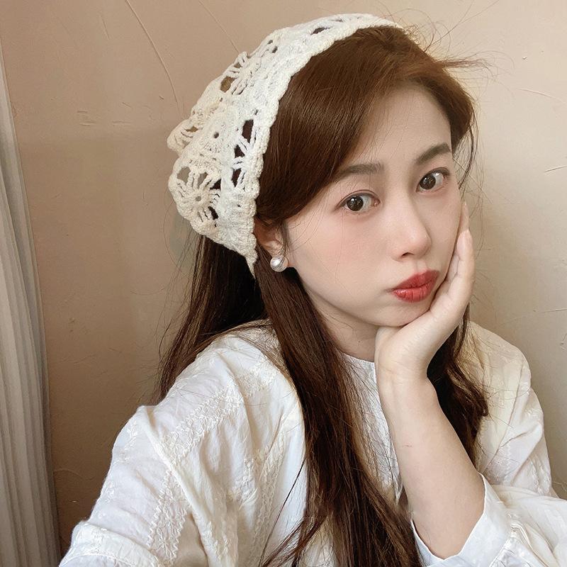 Модный вязаный платок, шапка, французский пасторальный стиль, треугольная повязка на голову, ручная работа, повязка на голову, полотенце, ретро-цветок, платок на голову