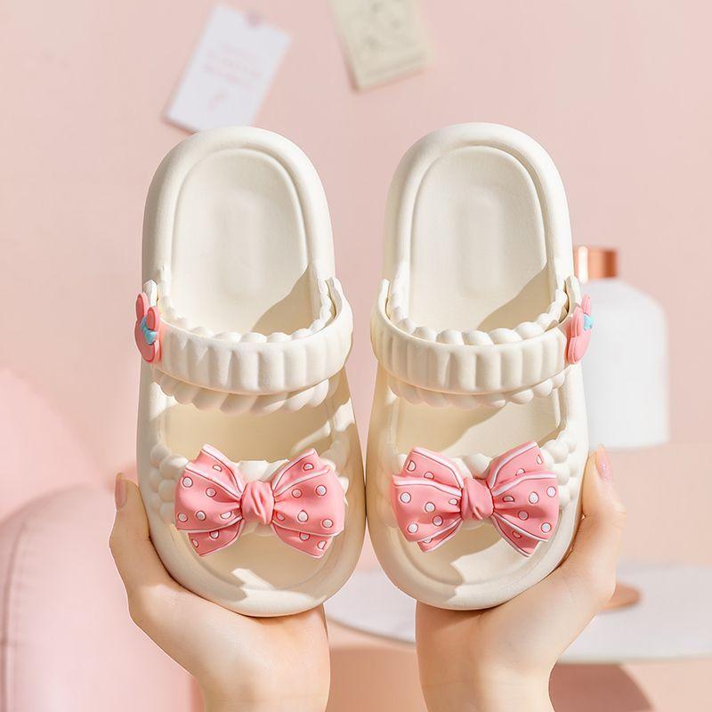 Сандалии для девочек Летние пляжные нескользящие модные сандалии и тапочки с бантом на толстой подошве