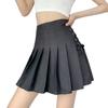 Women Mini Skirt High Waist Side Lace-up Pleated Skirt Solid Color A-Line Skirt with Lining Bottoming Shorts Streetwear
