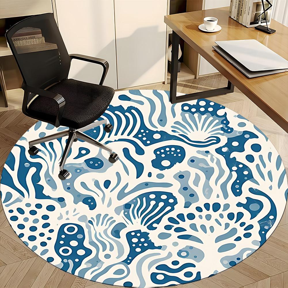 1pc Oceanic Marine Office Round Area Rug, Indoor Mat Suitable For Office, Under Office Chairs Bedroom Living Room Home Decor, Room Deco 160