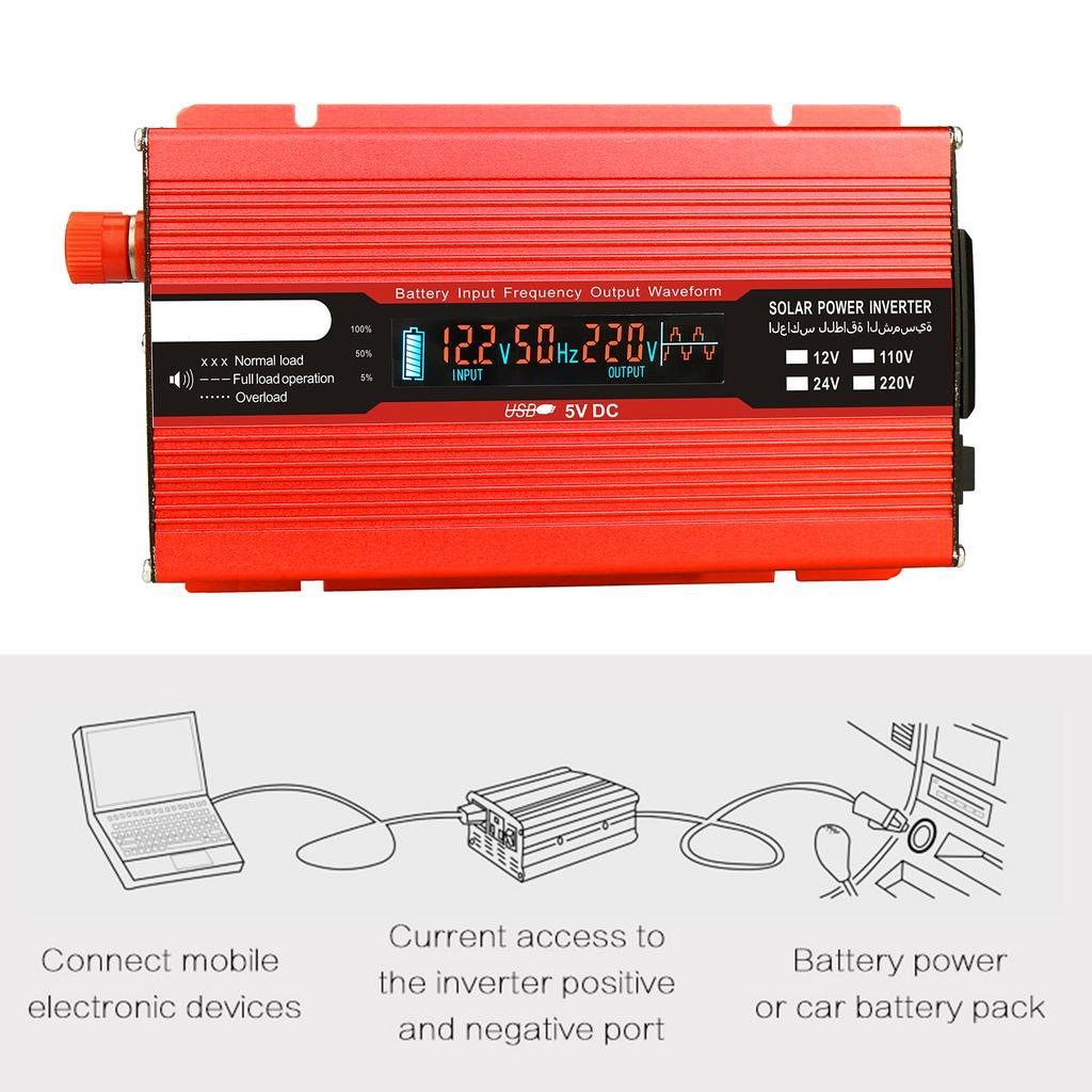 Преобразователь напряжения 1500 Вт 3000 Вт 12 В 240 В Инвертор USB-инвертор с 1 розеткой и ЖК-дисплеем
