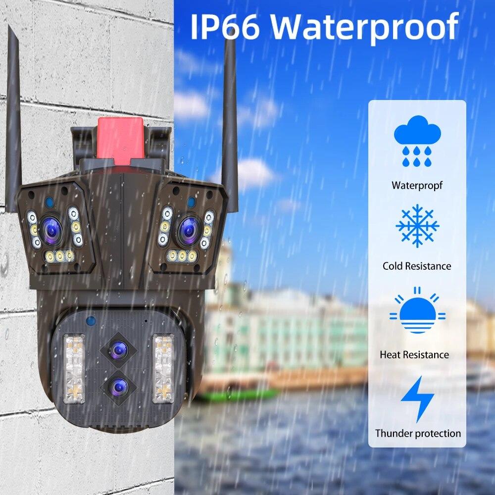 LS VISION 16MP 8K IP Camera 10X Zoom Outdoor Four Lenses Three-Screen PTZ WiFi Camera Security Protection CCTV Color Night Vision Cam Home Security