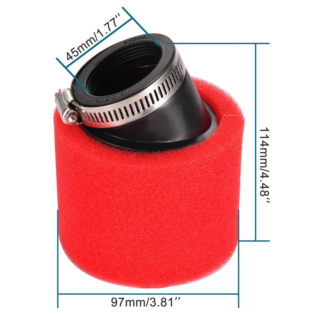 45mm Red Angled Sponge Air Filter for Motorcycle & ATV - Fits Multiple Models