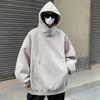 Fall Winter Men Hoodie with Big Pockets Buttoned Hood Loose Elastic Cuff Warm Pullover Mid Length Hip Hop Solid Color Top for Sport Daily Wear