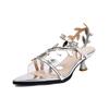 FOREADA Women Patent Leather Sandals Pointed Toe Thin High Heels Buckle Sexy Ladies Fashion Casual Shoes Summer Silver 46