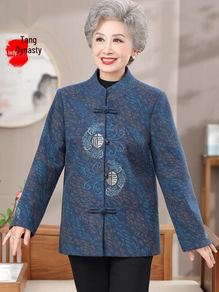 Осеннее пальто-вечернее платье в китайском стиле от бабушки - Элегантный наряд для женщин среднего и пожилого возраста