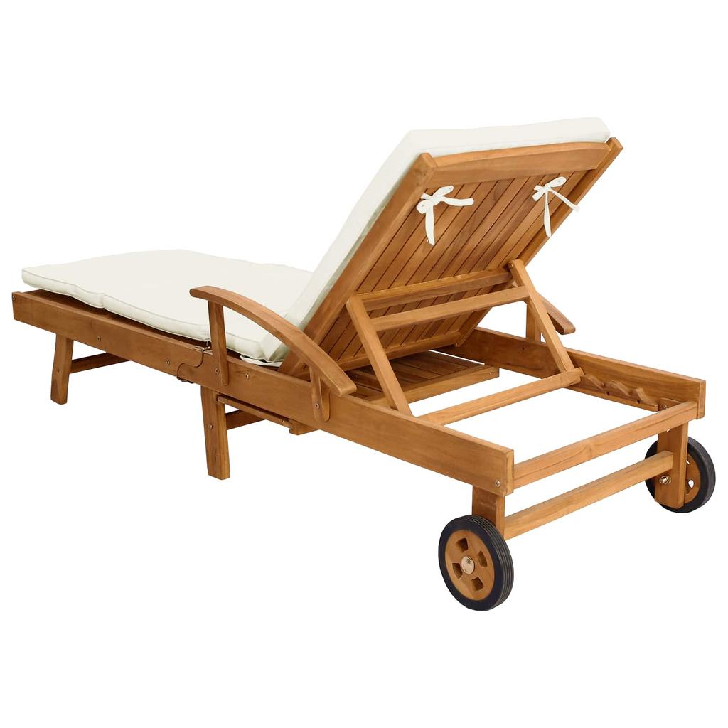 Sun Lounger with Cushion Solid Teak Wood Brown and Cream
