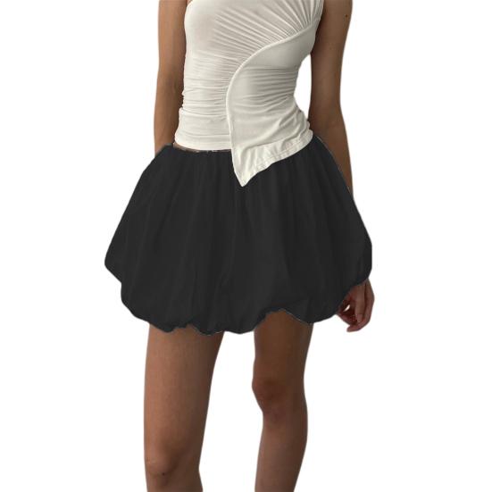 Юбка с низкой посадкой и эластичной резинкой на талии, однотонная юбка трапециевидного силуэта, широкая юбка, свободный крой, мини с пузырьковым краем