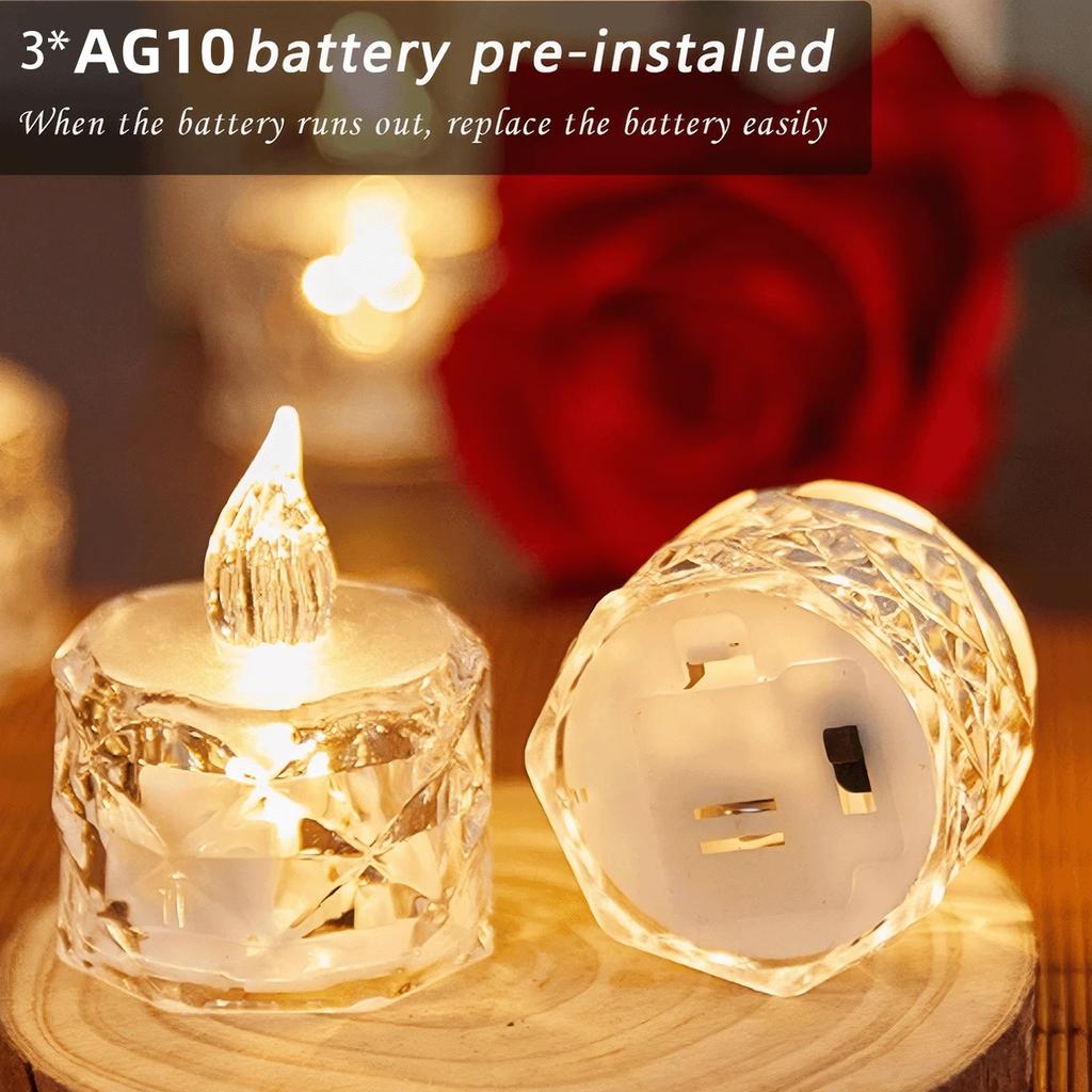 4/8/16Pcs Flameless LED Light Candles Crystal Candle Transparent Electronic Night Lamp for Wedding Valentine's Day Party 2030