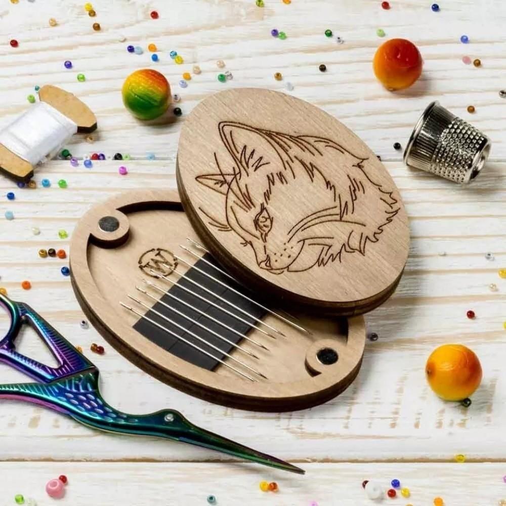 Magnetic Feature Wooden Magnetic Needle Box Turmeric Color Portable Storage Box  Craft Storage