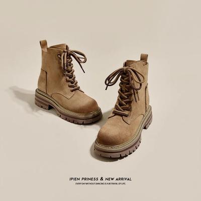 Кожаные ботинки Мартин женские летние новые ботинки коричневые на платформе в западном стиле короткие ботинки