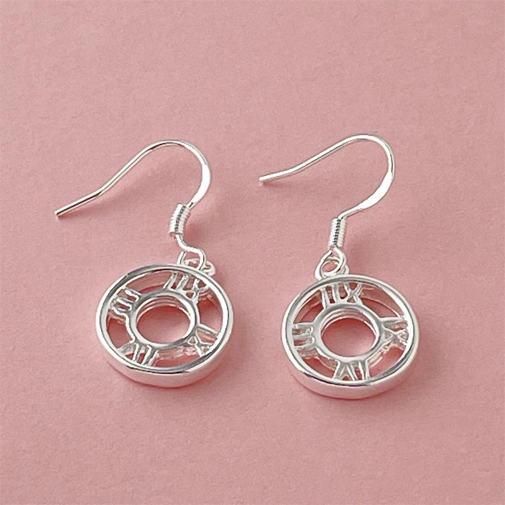 925 Sterling Silver Stylish Empty Roman Numeral Ring Earrings Birthday Party Anniversary Gift