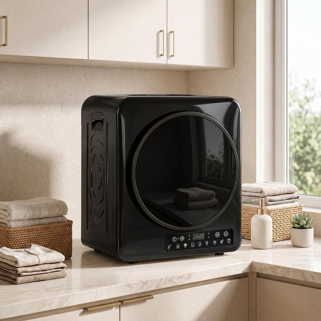 1000 W Compact Vented Dryer with Extra-Dry & ECO Modes, Timer and Temperature Settings, Black