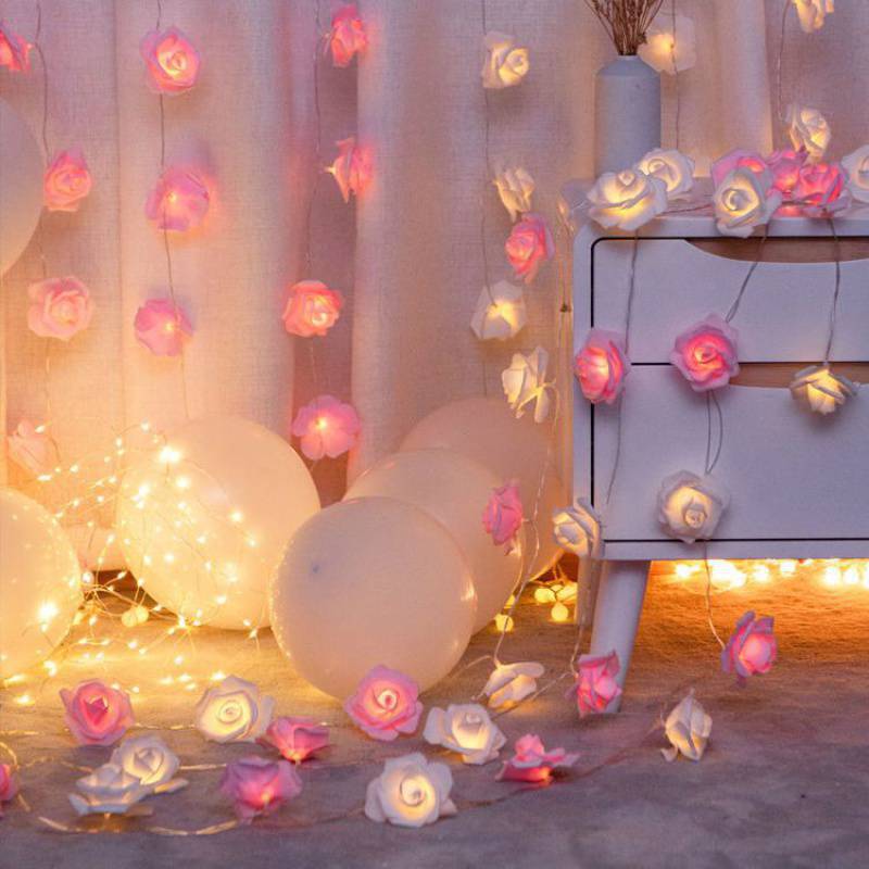 Букет Занавес Гирлянда Роза Искусственный Цветок Гирлянды Домашняя Комната Рождественский Цветок 20 Светодиодные Украшения Уникальные