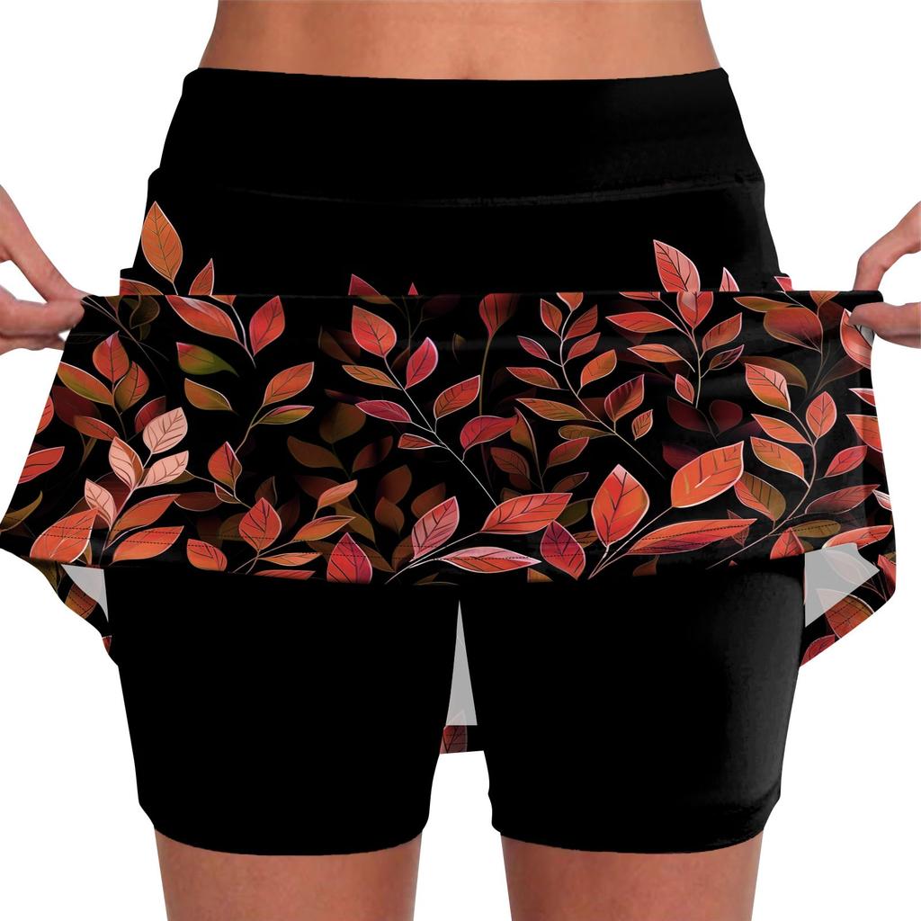 Women's Stretch Yoga Pants Vintage Floral Print Sports Shorts Lightweight High Waisted Skirt
