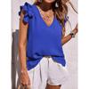 Женские рубашки без рукавов и блузки с рюшами, мода 2023, летние однотонные топы с v-образным вырезом, элегантная стильная повседневная одежда Blusas 26707