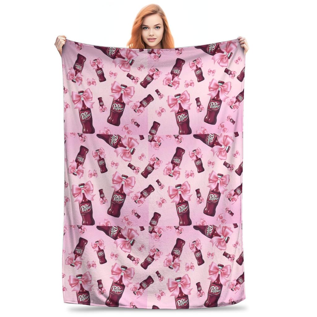 Плед Dr Pepper с розовой лентой, напиток, флис, винтажный, теплый плед для дома, весна/осень