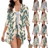 Women's Fall Print Irregular Three-quarter Sleeve Cardigan With Pocket Jacket