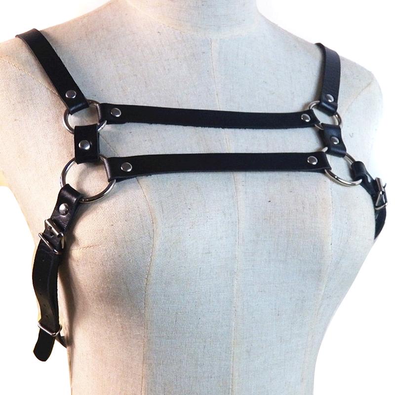 Black Men'S Faux Leather Chest Strap Buckle Club Clothing