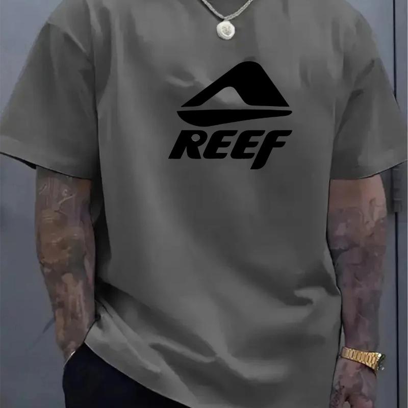 Геометрический принт с буквой REEF, футболка с круглым вырезом и короткими рукавами для мужчин, летняя, из чистого хлопка, модная, повседневная футболка